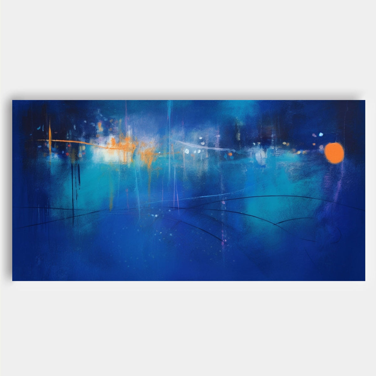 Expressionist Panoramic City Painting Deep Blue Modern