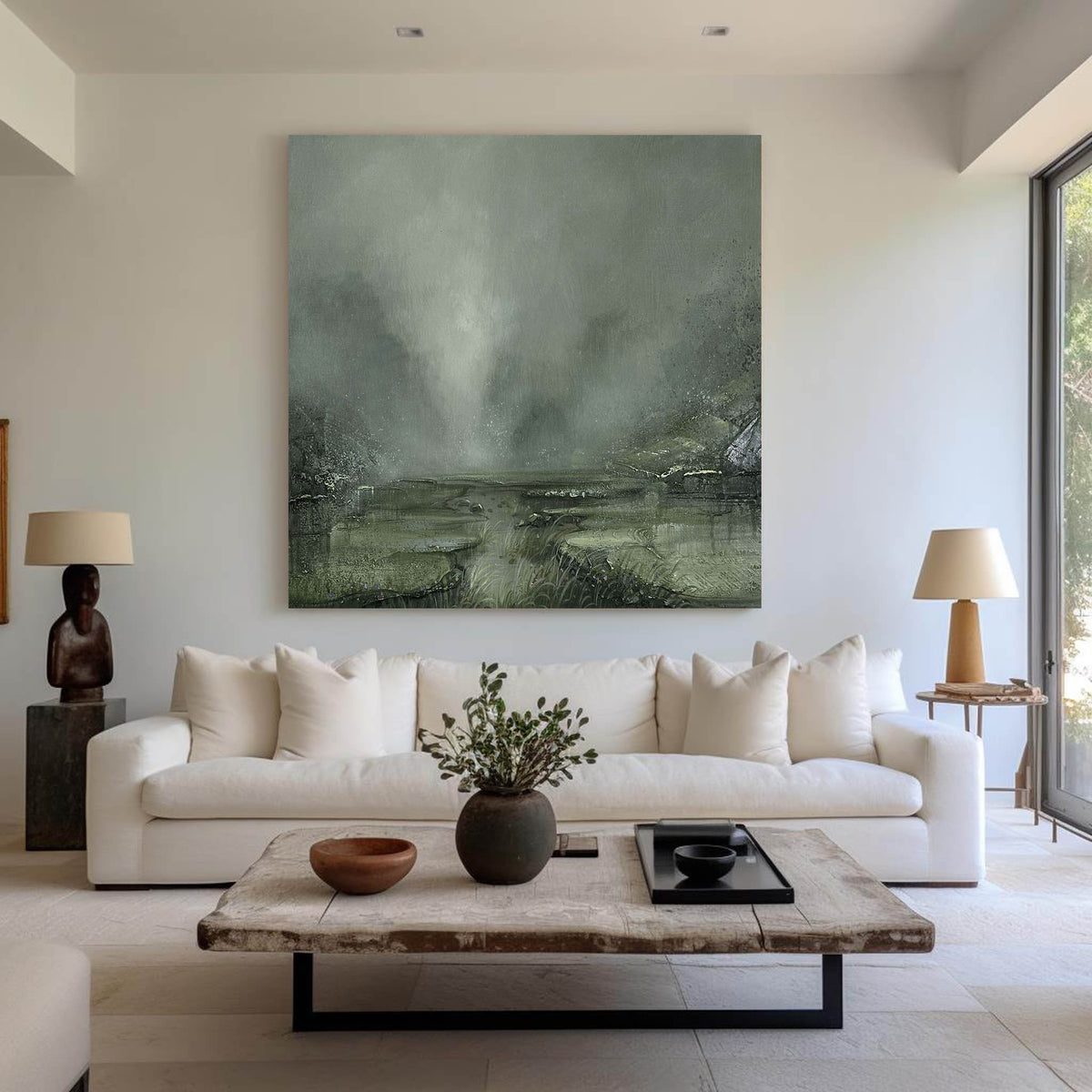 Misty Sage Green Landscape Painting