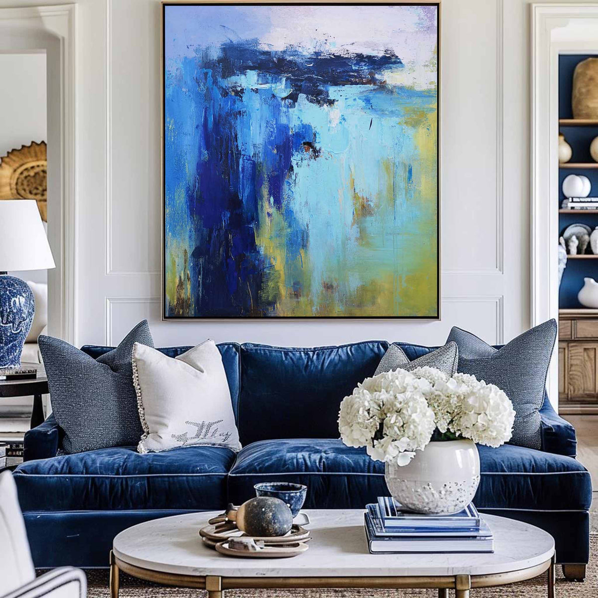 Blue‑Turquoise‑Yellow Coastal‑Seascape Abstract Thick Impasto‑Texture Artwork