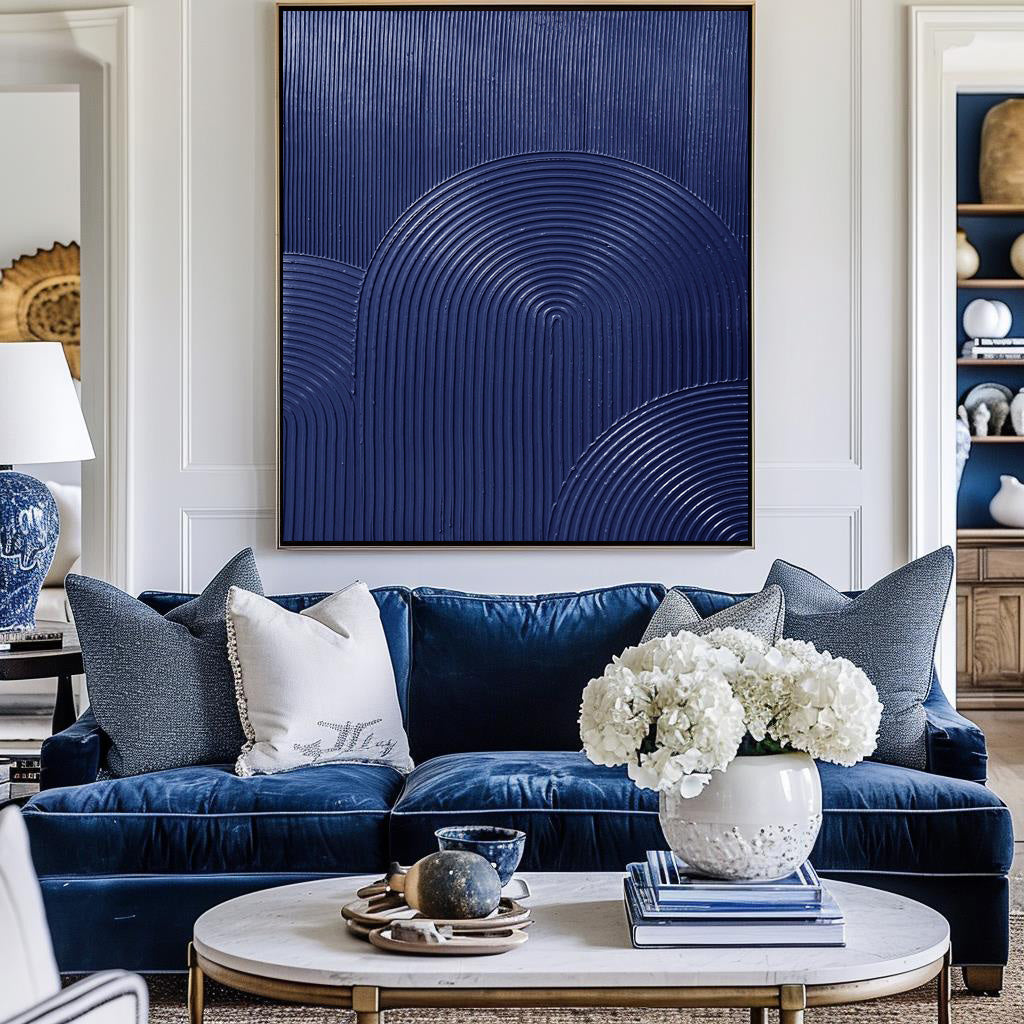 Wall Art Navy Blue Arched Lines Geometric Minimalist Texture Living Room