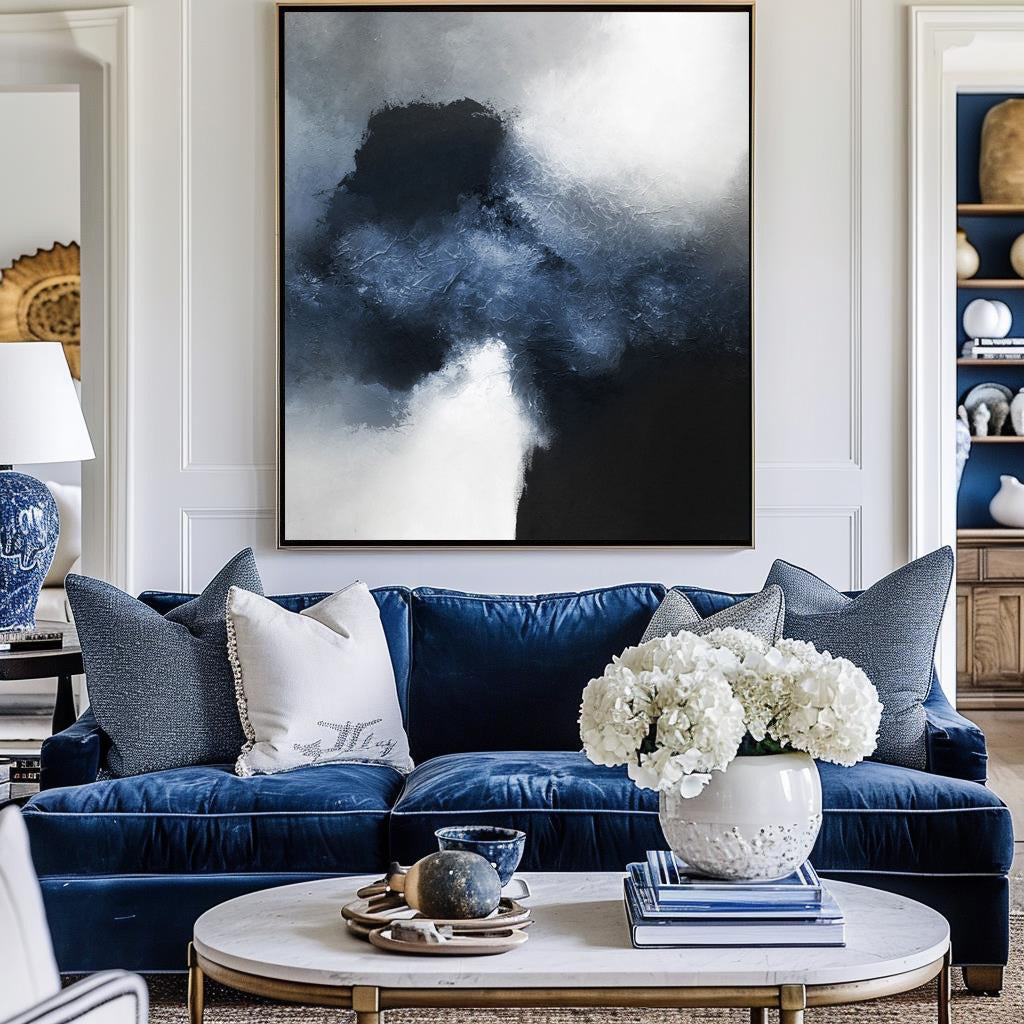 Textured Abstract Cloud Painting Navy Blue