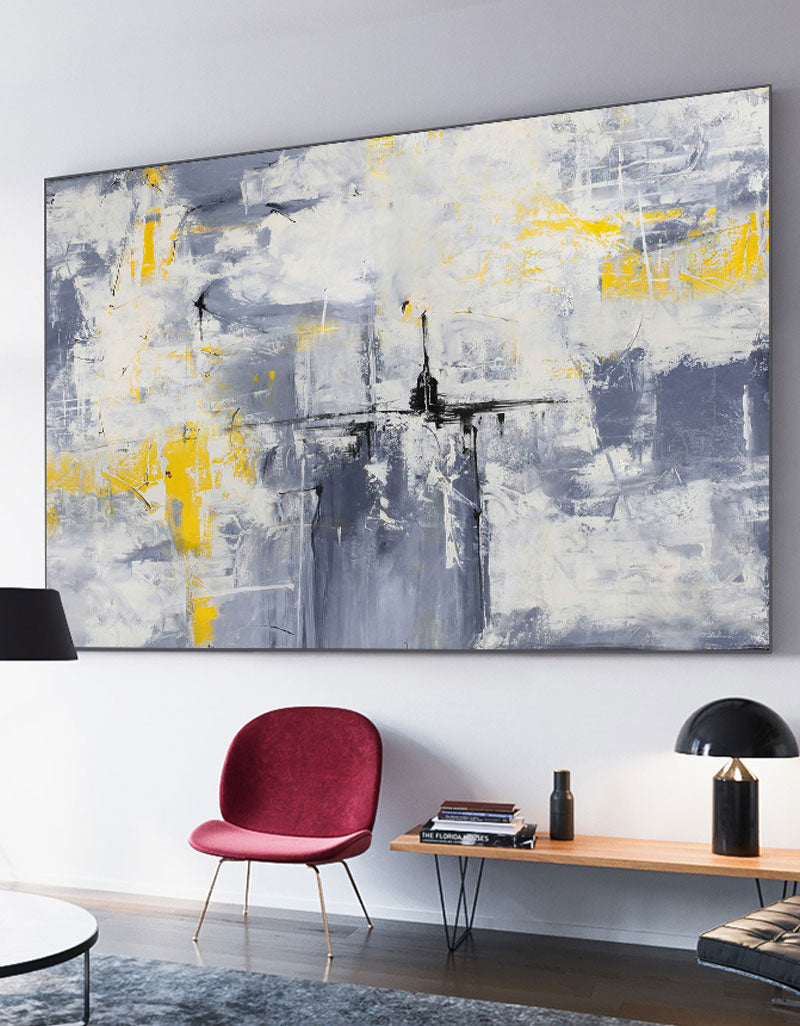 Gray Yellow Oil Painting Hand Painted