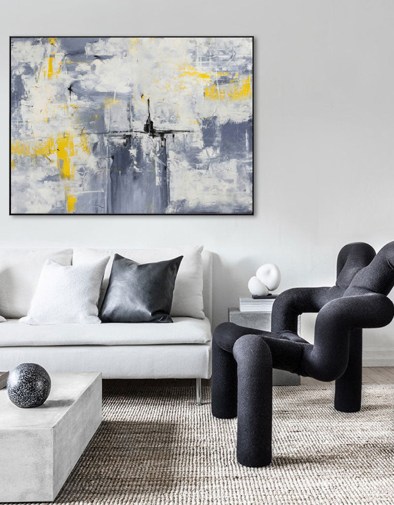 Gray Yellow Oil Painting Hand Painted