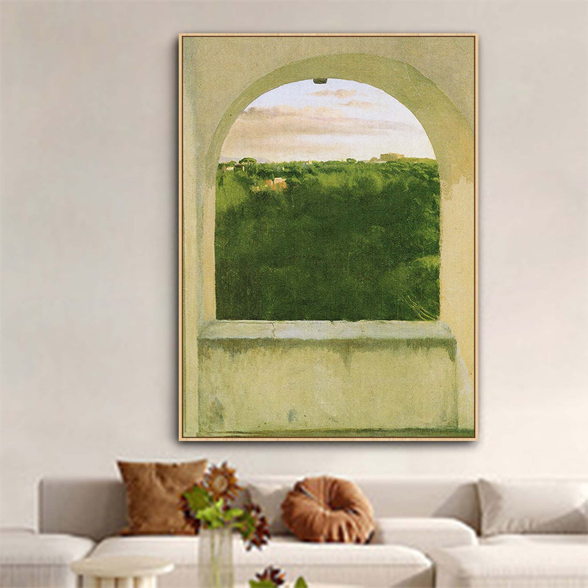 Arched Window View Painting Green Landscape