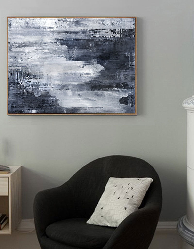 Deep Blue Abstract Coastal Painting