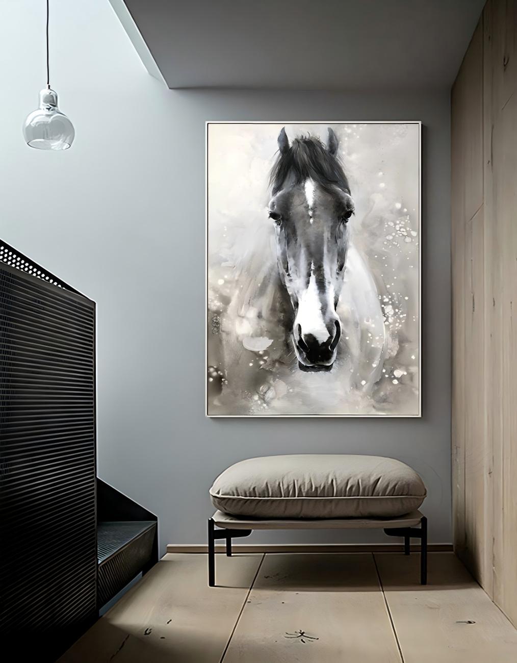 Monochrome Horse Portrait Painting