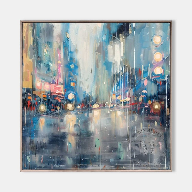 Wall Art Glowing City Lights Rainy Street