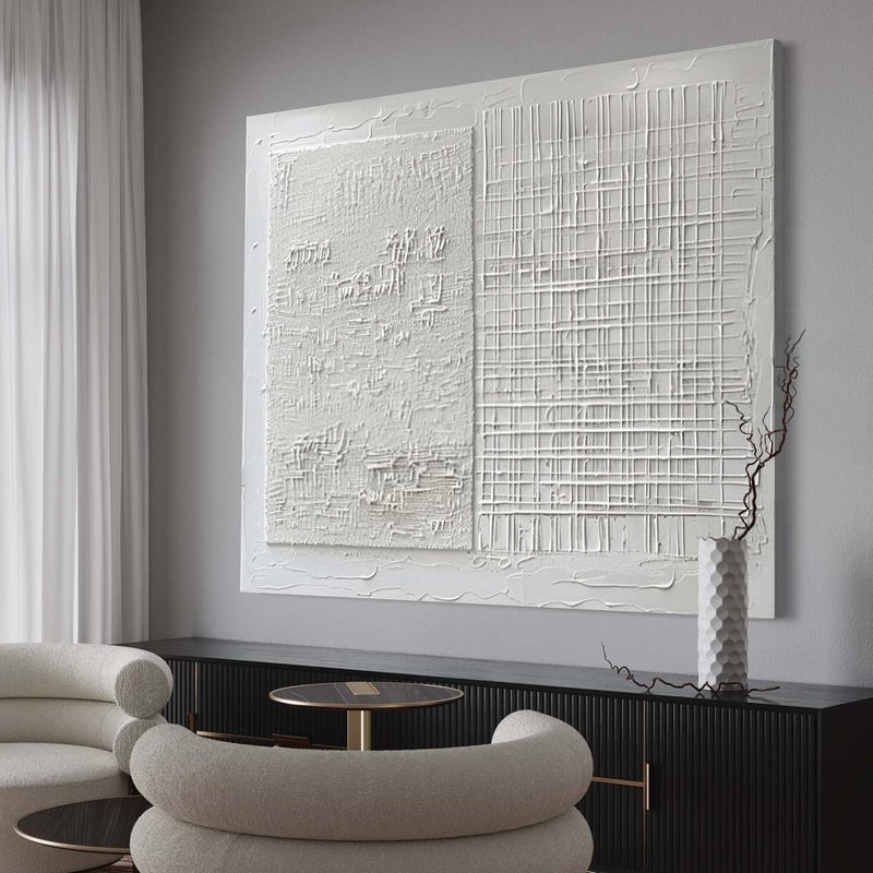 Wall Art White Split Grid Panel Canvas