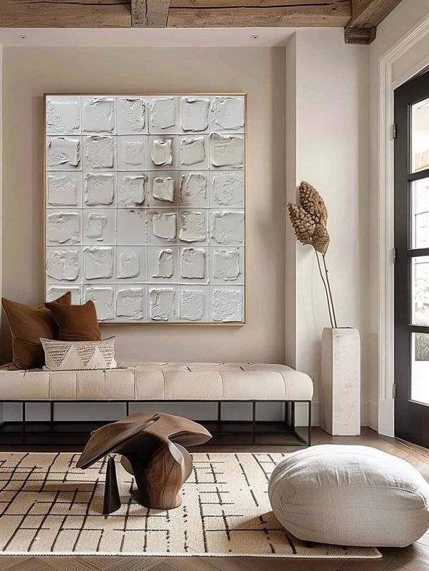 Wall Art Neutral Grid Textured Relief