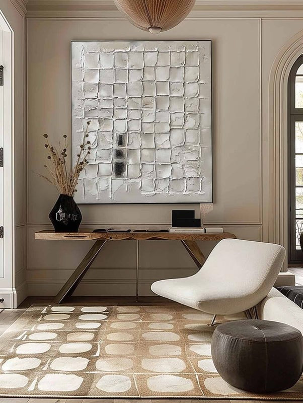 Wall Art Neutral Grid Plaster Painting