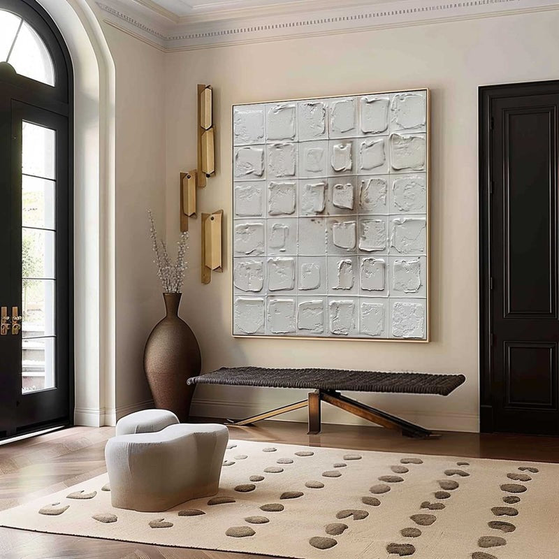 Wall Art Neutral Grid Textured Relief