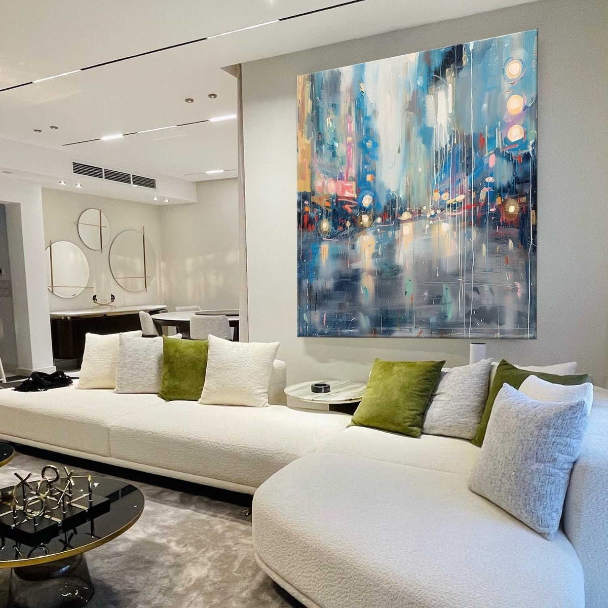 Wall Art Glowing City Lights Rainy Street