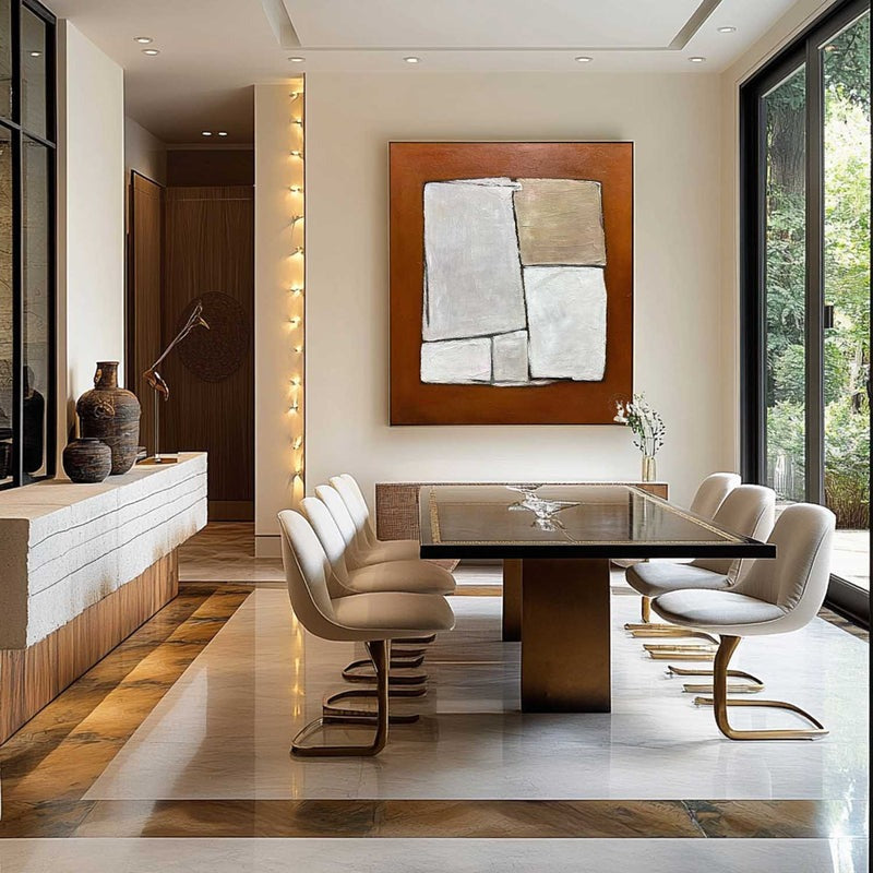 Wall Art Minimalist Geometric Block Brown