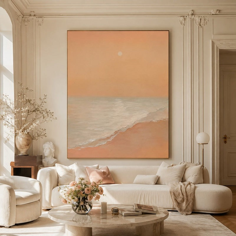 Wabi-Sabi Wall Soft Pink Beach Sunset Abstract Painting
