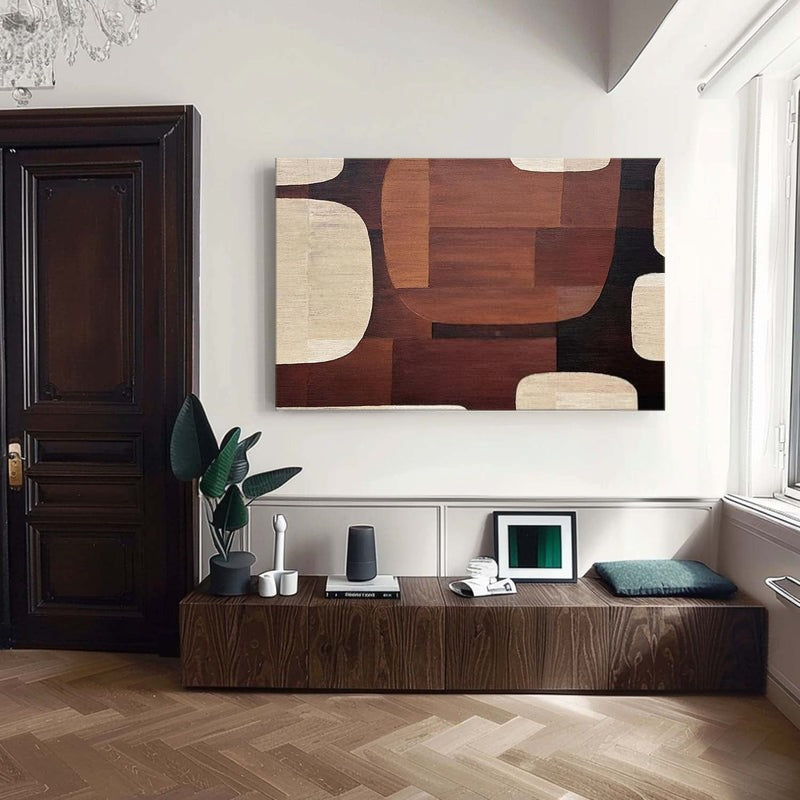 Wall Art Geometric Wood Grain Brown Beige