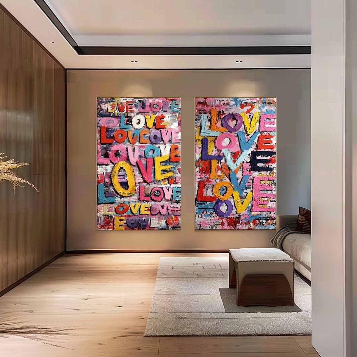 Graffiti Love Pop Art Diptych Impasto Painting