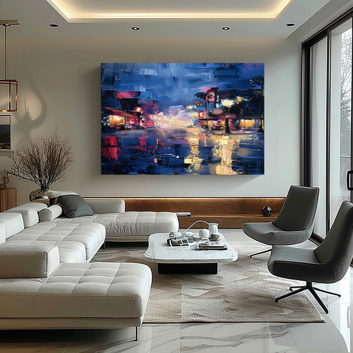 Wall Art Vibrant Rainy Night Cityscape