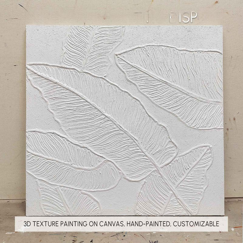 Plaster Art White 3D Leaf Texture Painting