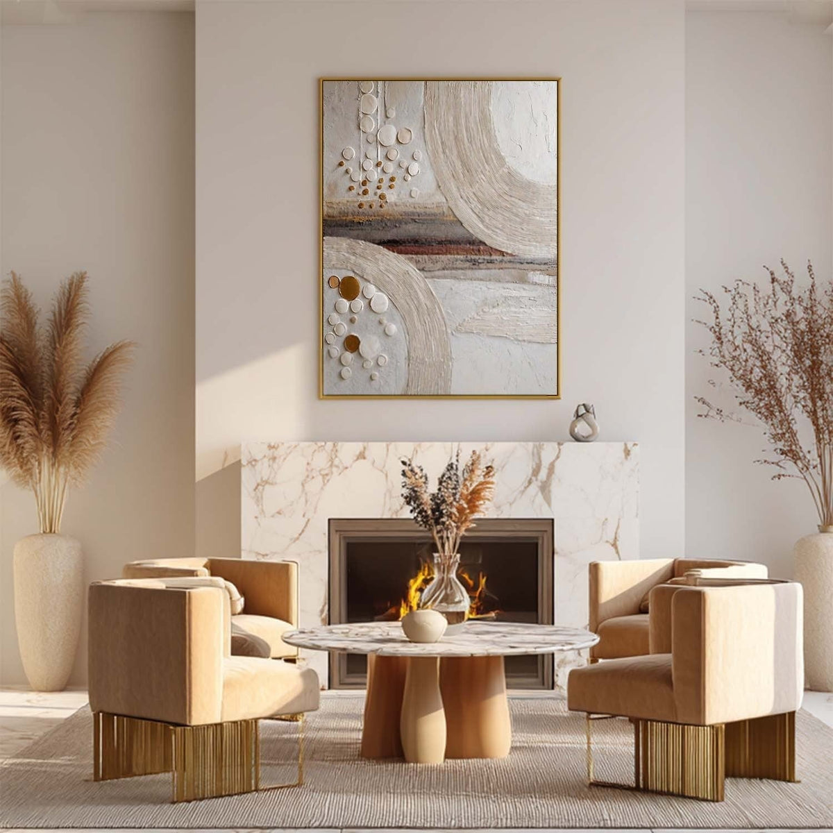 Wall Art Minimalist 3D Gold Circles Waves