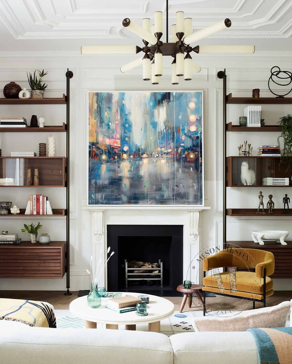 Wall Art Glowing City Lights Rainy Street