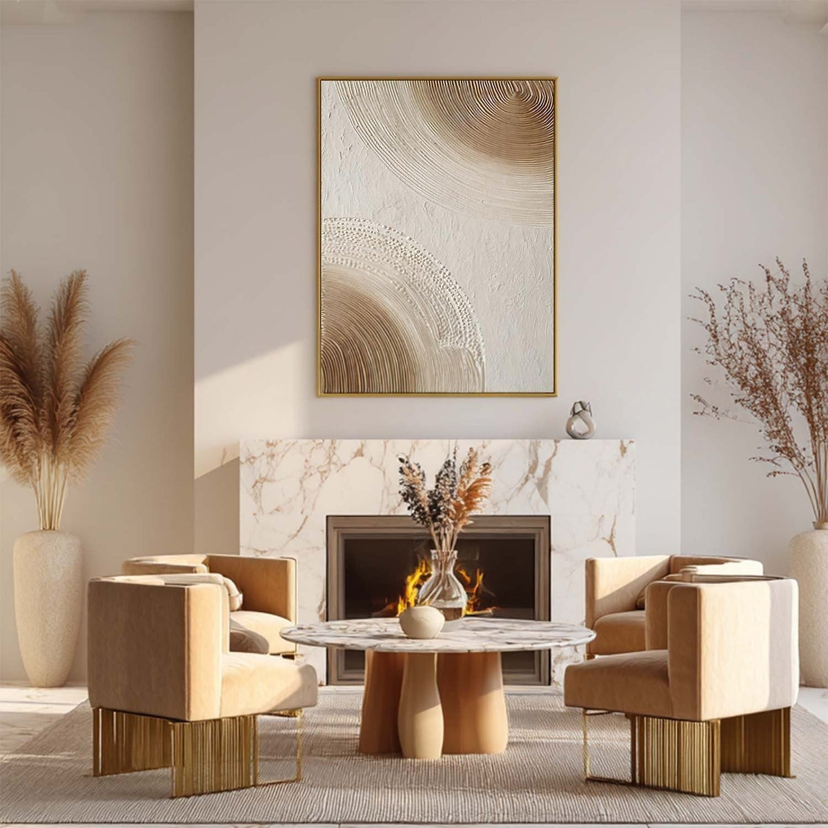 Wall Art Minimalist 3D Beige Dotted Abstract Flowing