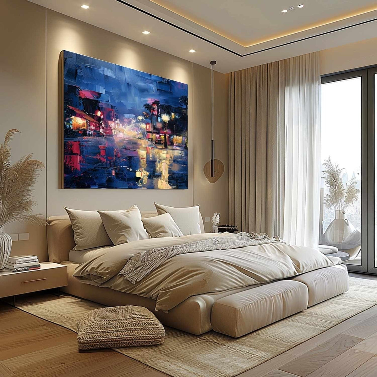 Wall Art Vibrant Rainy Night Cityscape