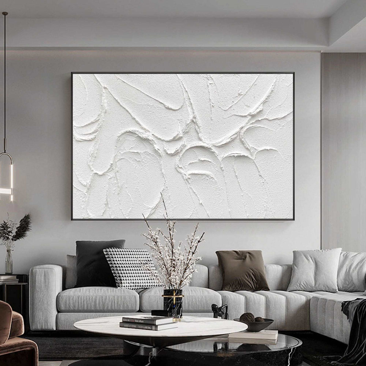 Minimalist White Textured Abstract Canvas Wall Art