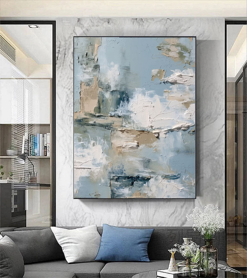 Misty Blue Abstract 3D Textured Oil Painting