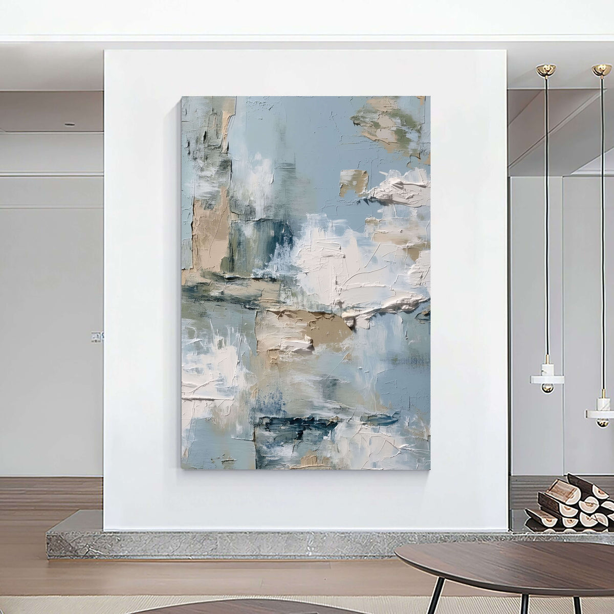 Misty Blue Abstract 3D Textured Oil Painting