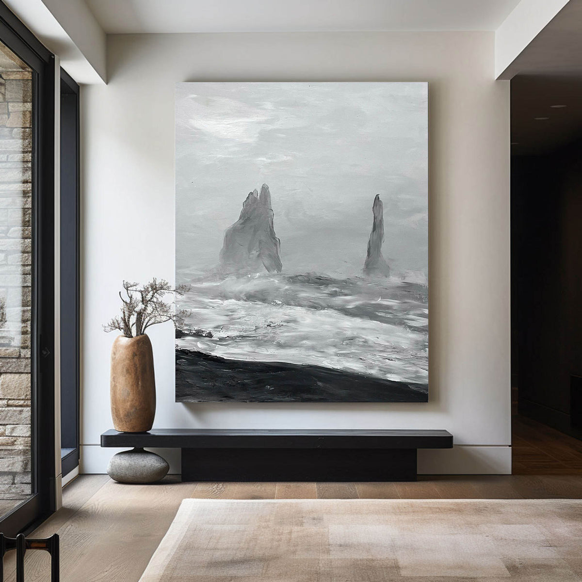 Monochrome Coastal Rock Abstract Painting