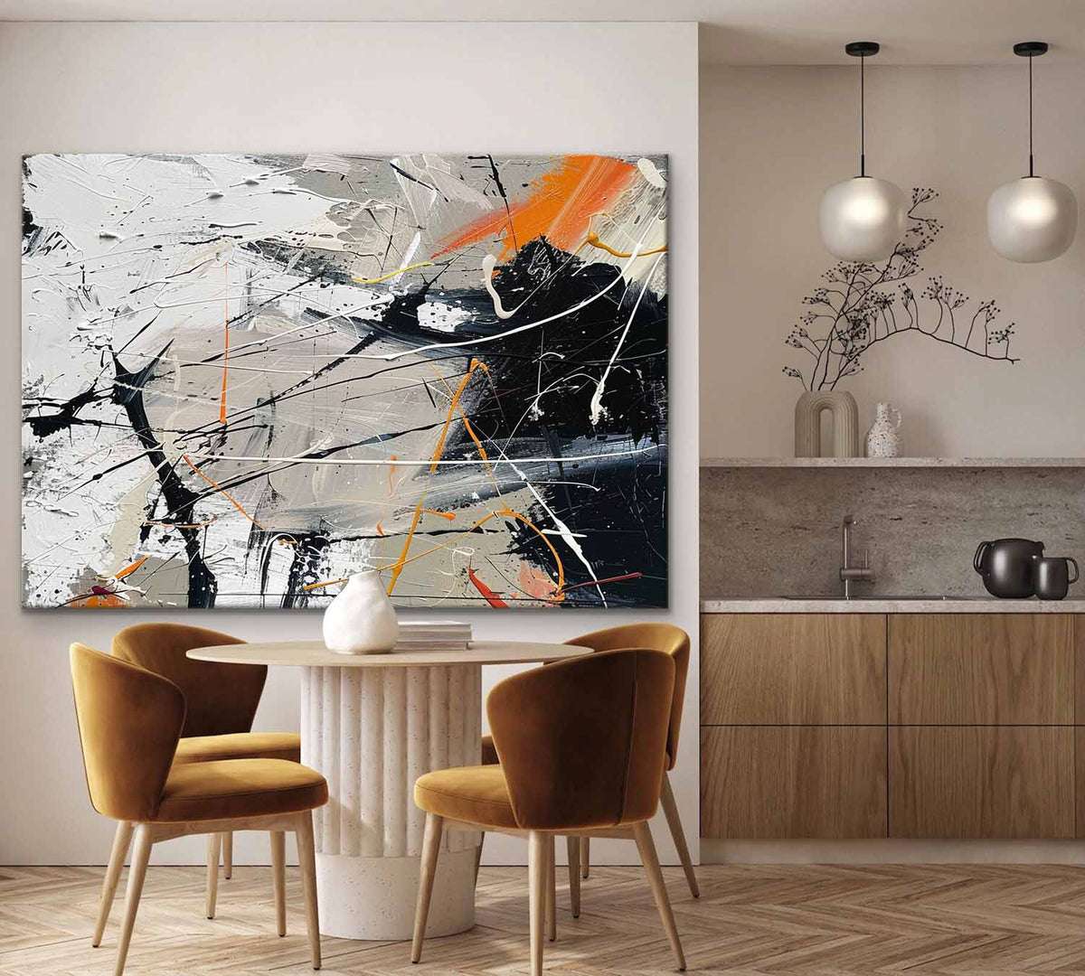 Wall Art Abstract Expressionist Bold Strokes Orange