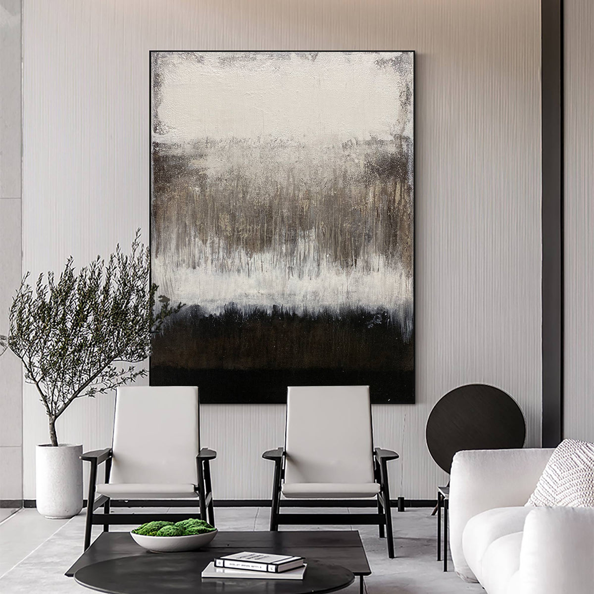 Wabi-Sabi Layered Neutral Oil Painting Textured