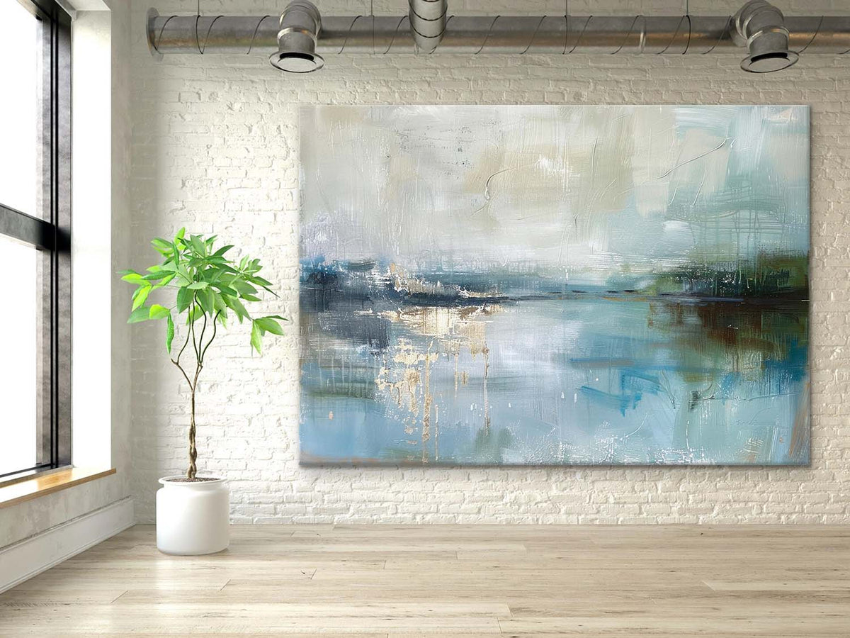Blue Water Landscape Abstract Oil Painting