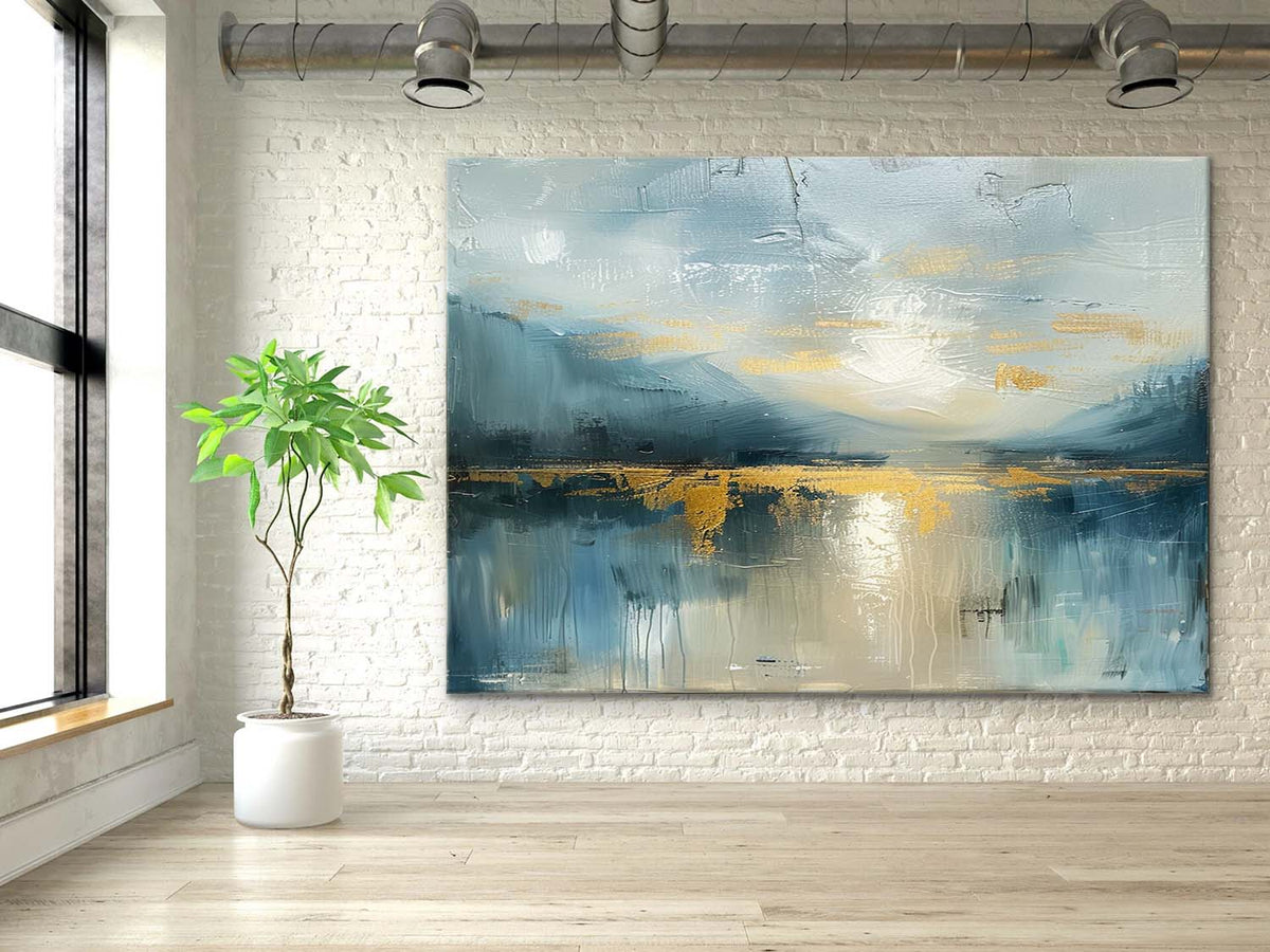 Wall Art Impressionist Serene Lake Sunset Gold Foil