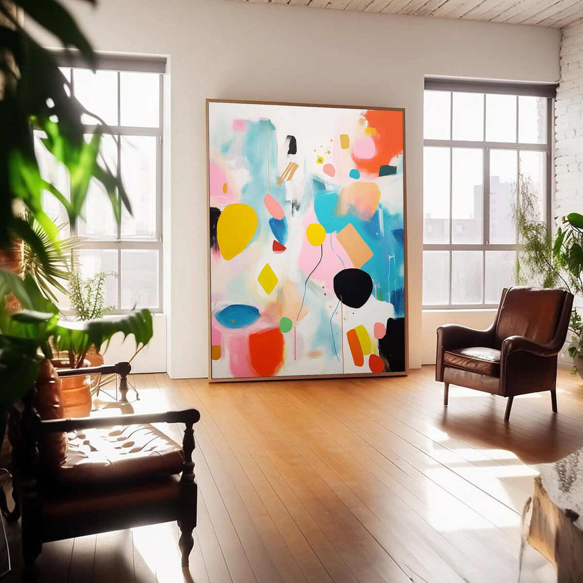 Playful Painting Colorful Shapes Modern Wall Art