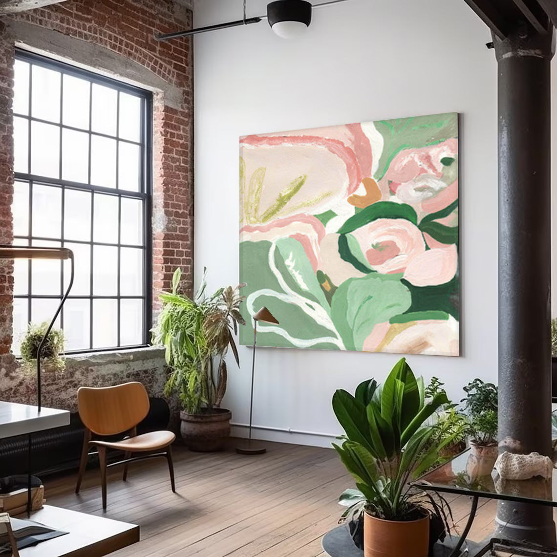 Modern Abstract Floral Painting Soft Pastels
