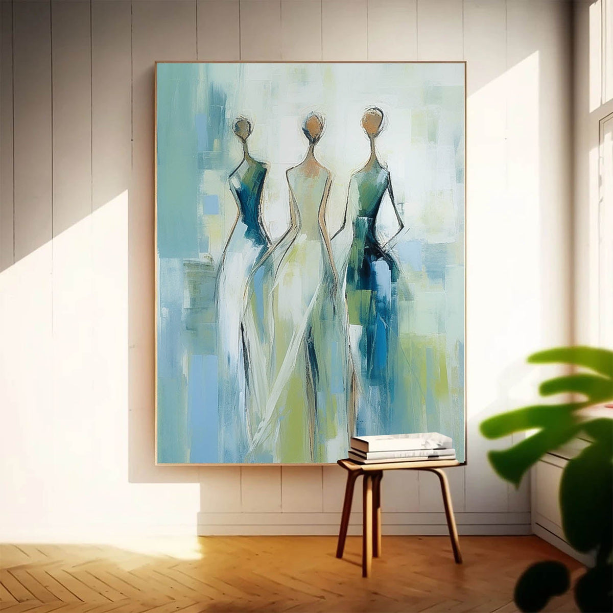 Three Graceful Figures In Flowing Gowns Feminine