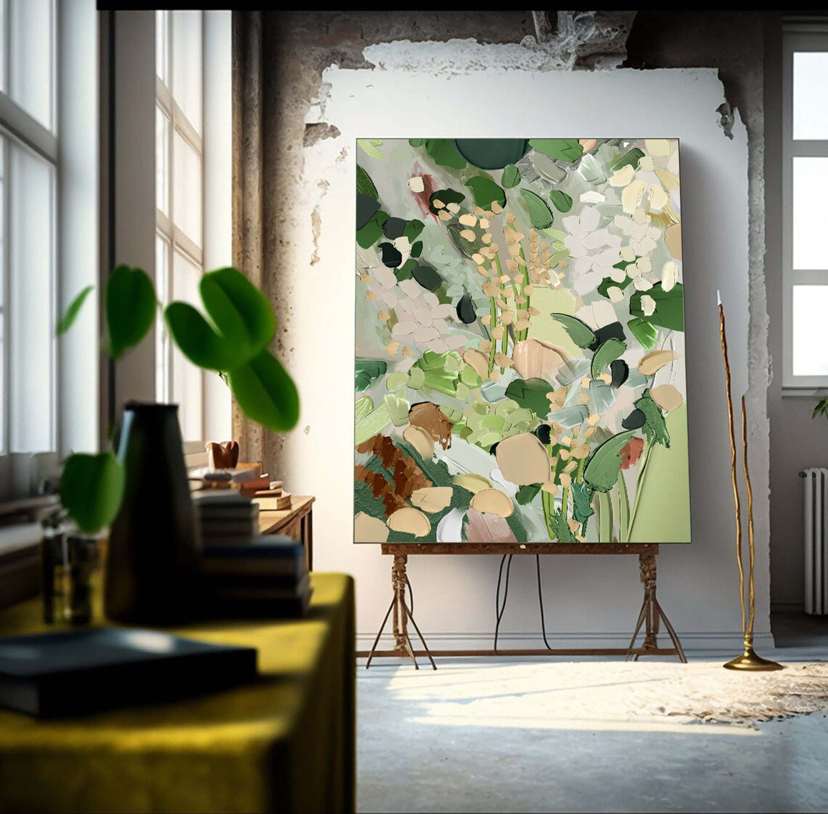 Verdant Garden Abstract Floral Oil Painting