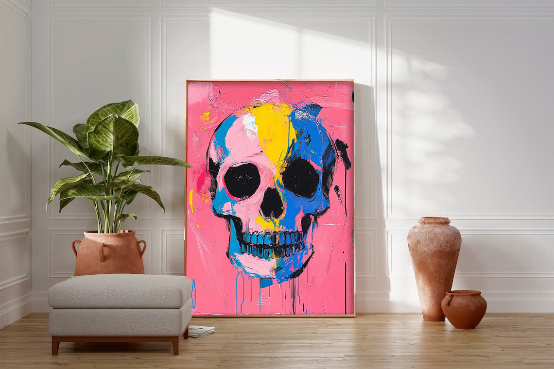 Pop Art Skull Painting Vibrant Modern Wall Art