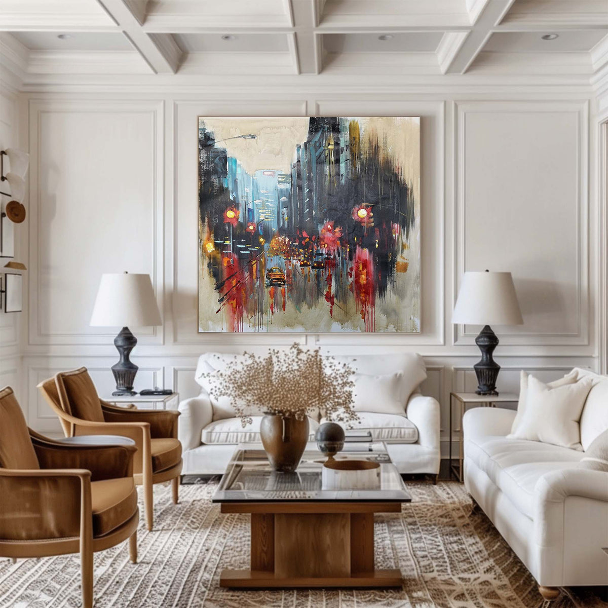 Rainy Cityscape Abstract Painting Square