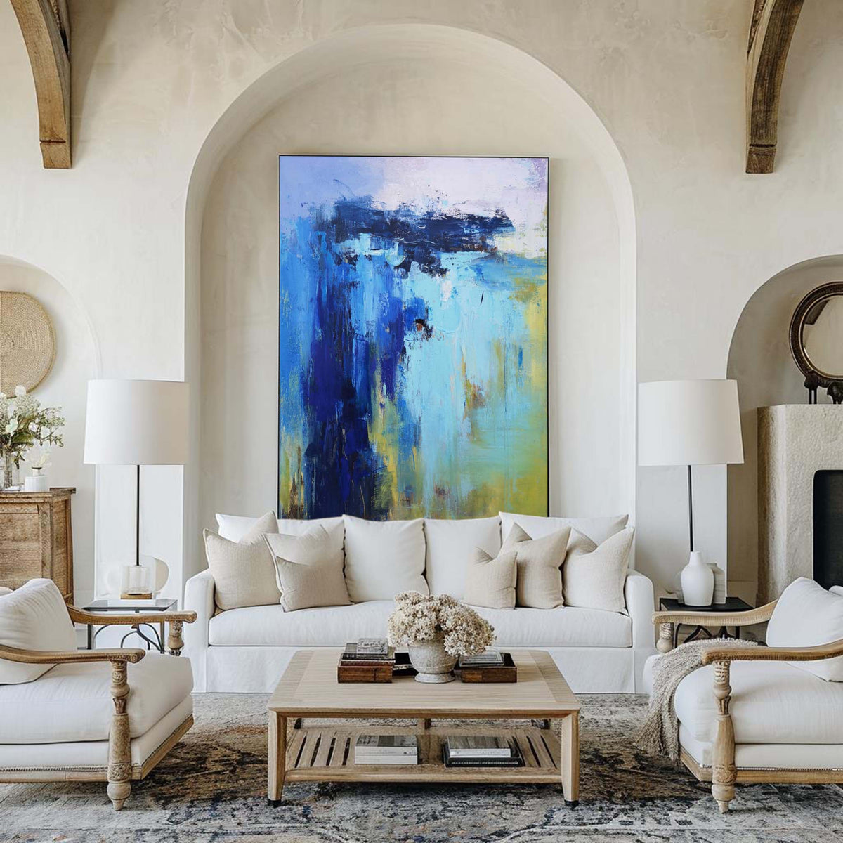 Blue‑Turquoise‑Yellow Coastal‑Seascape Abstract Thick Impasto‑Texture Artwork