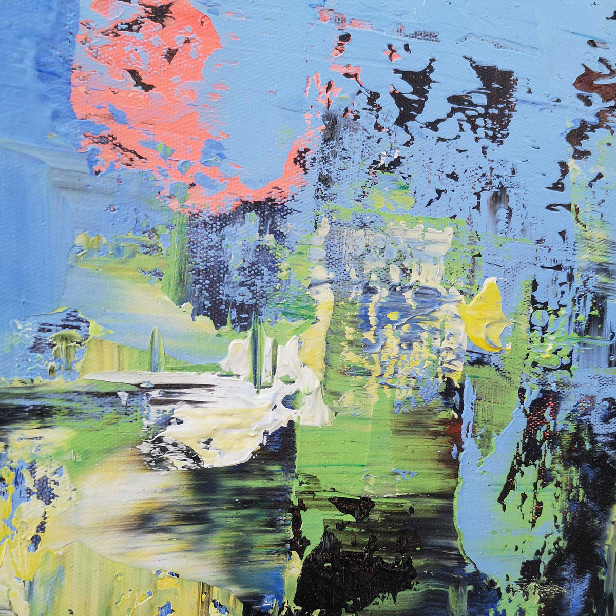 Blue‑Red‑Green Vertical Seascape Abstract Impasto‑Textured Artwork