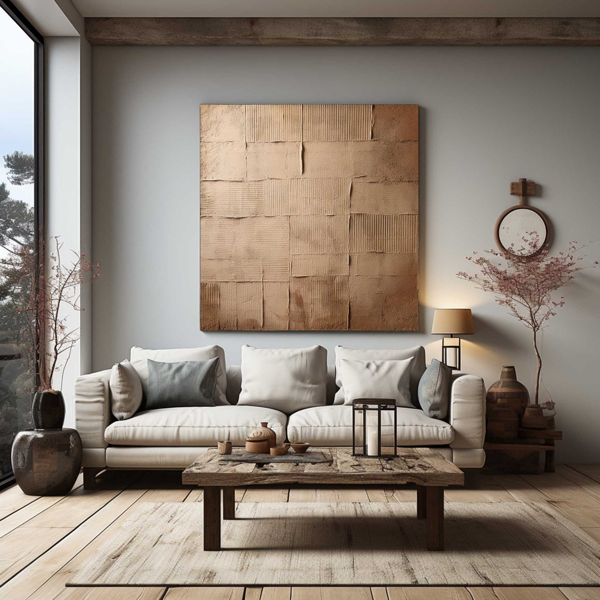 Earthy Neutral Textured Layered Panel Oil Painting