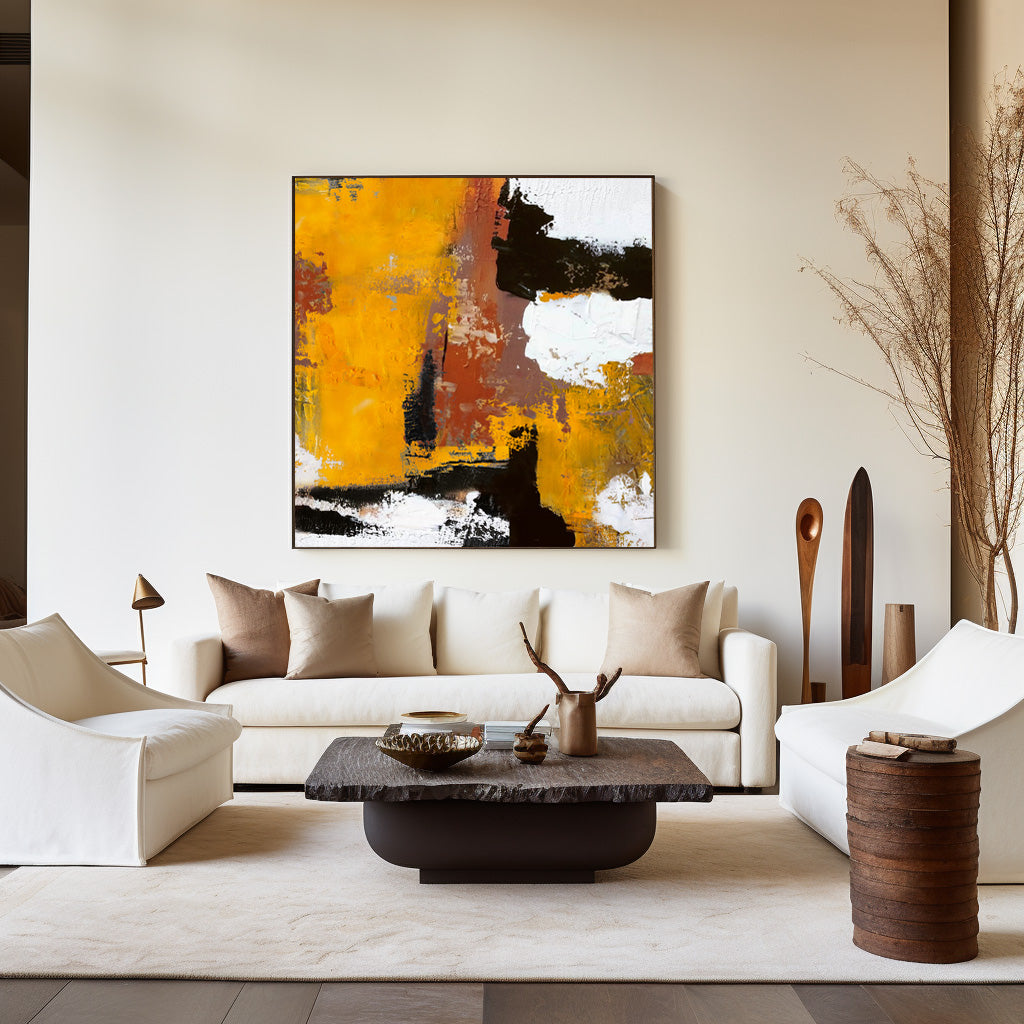 Vibrant Warm‑Tone Abstract Bold Brushstroke Heavy Impasto Textured Artwork
