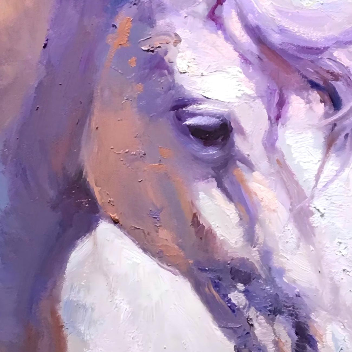 Lavender Mane White Horse Oil Painting