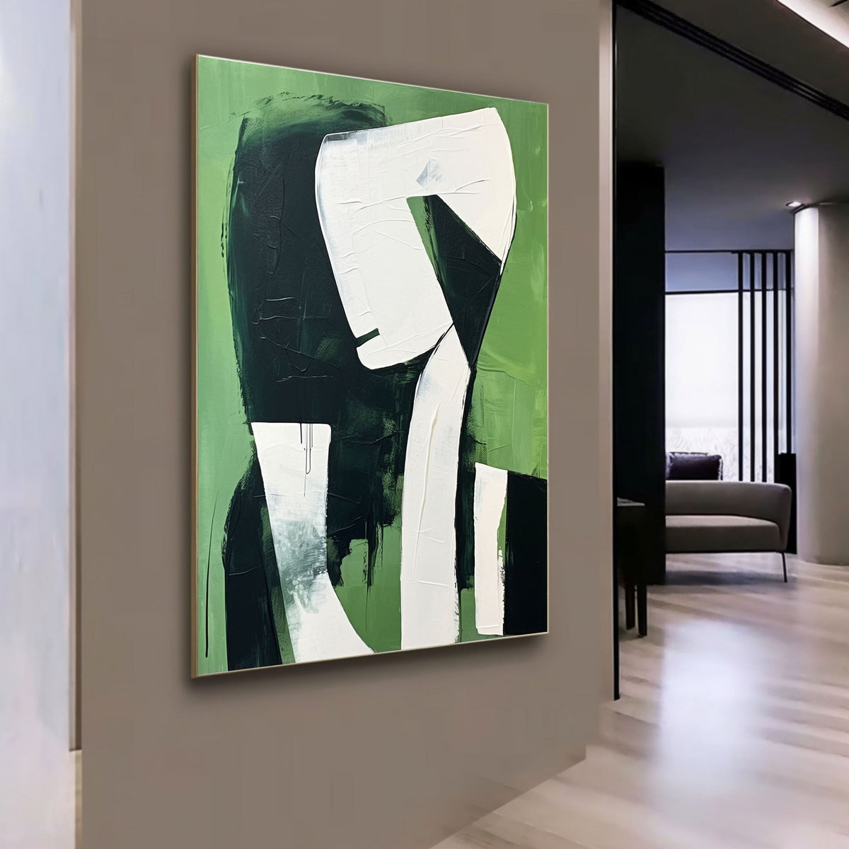 Dark Green Black White Abstract Figure Wall Art