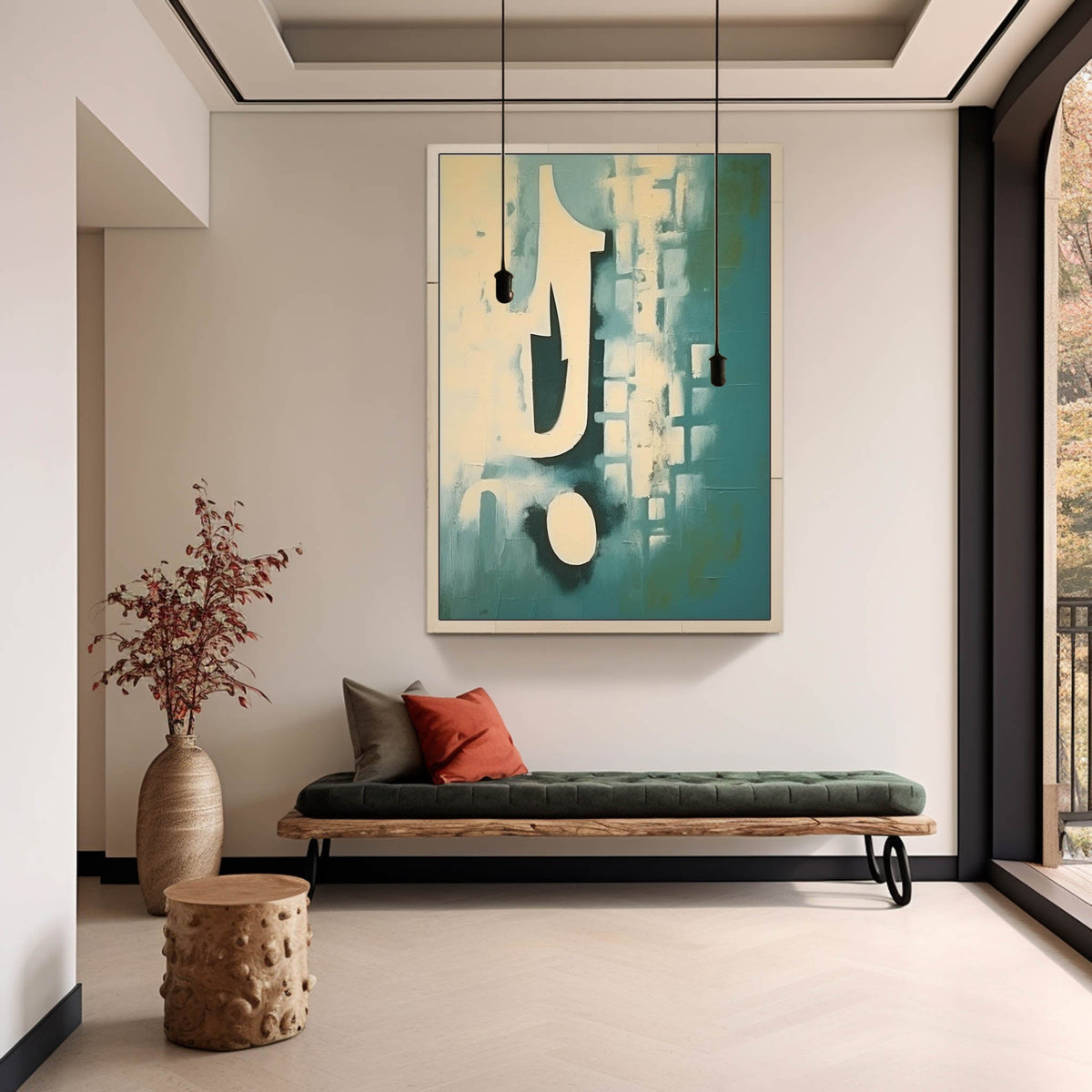Teal Blue Abstract Geometric Textured Wall Art