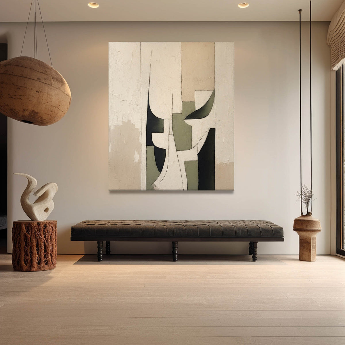 Neutral Geometric Abstract Oil Painting
