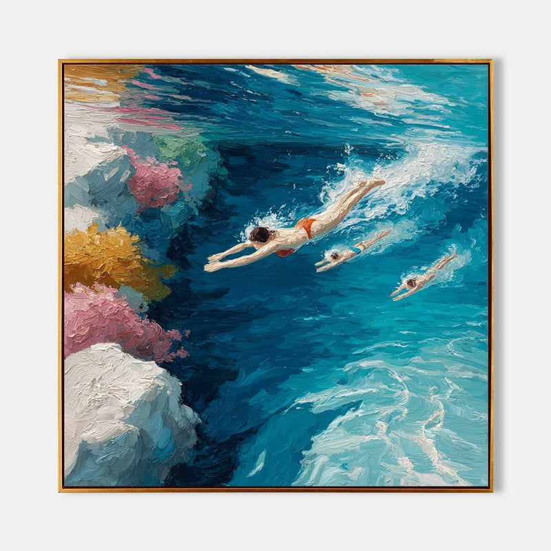 Tropical Ocean Swimmers Impasto Painting