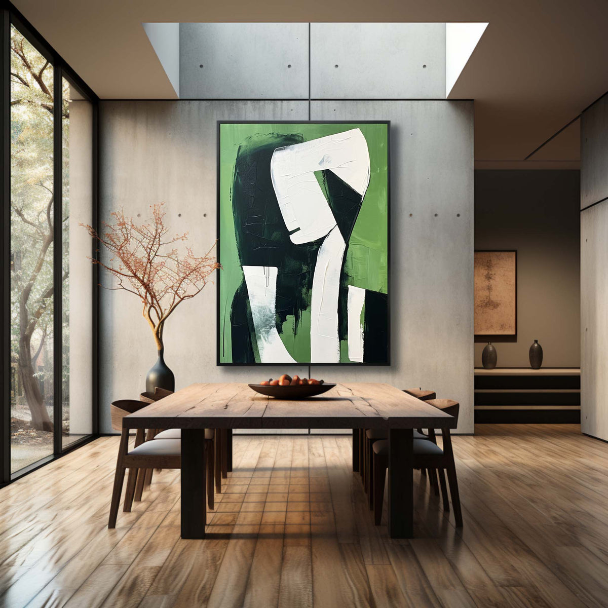 Dark Green Black White Abstract Figure Wall Art